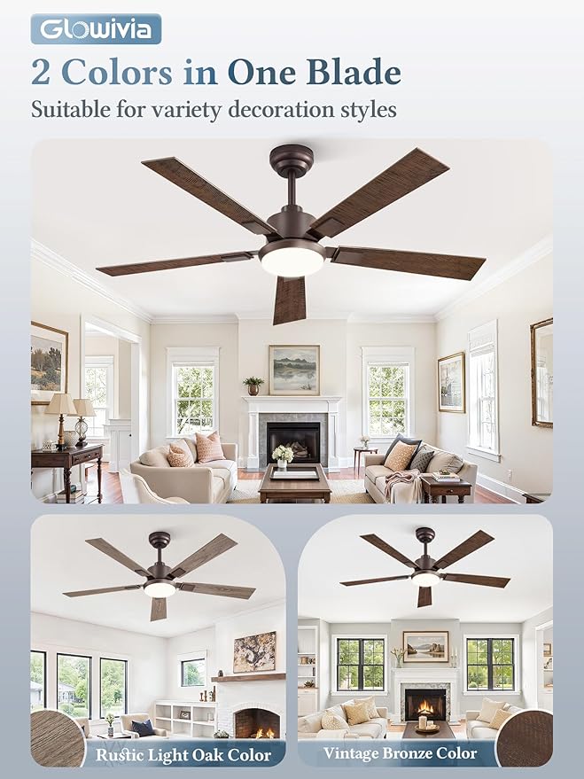 52 Inch Ceiling Fans with Lights and Remote&APP Control, Bronze Smart Ceiling Fan with 3000-6000K Dimmable, 6 Speeds Quiet Reversible Motor, Indoor/Outdoor Ceiling Fan for Bedroom Living Room