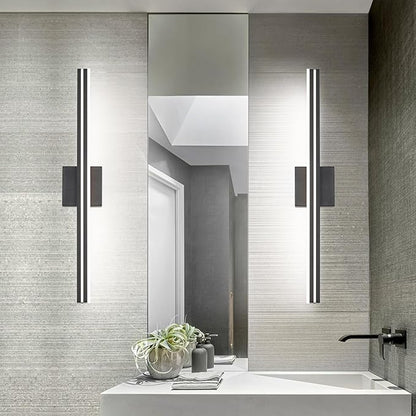 SineRise 32-Inch LED Modern Bathroom Vanity Light Bar, Matte Black Modern Acrylic Bathroom Wall Lighting Fixtures Over Mirror (Cool White 6000K)