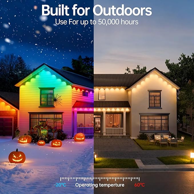 Permanent Outdoor Lights 330ft RGB+IC Outdoor String Lights App Control,Works with Alexa,Google Assistant IP67 Waterproof,100 Scene Modes Decoration for Home Christmas,Halloween,Holiday(165ftX2pack)