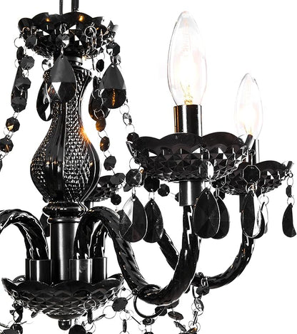 Black Modern 5-Light Crystal Chandelier Acrylic Hanging Pendant Light with Plug-in Cord & Switch, 19x19.7 Inch for Kitchen Island Dining Room Bedroom Decor