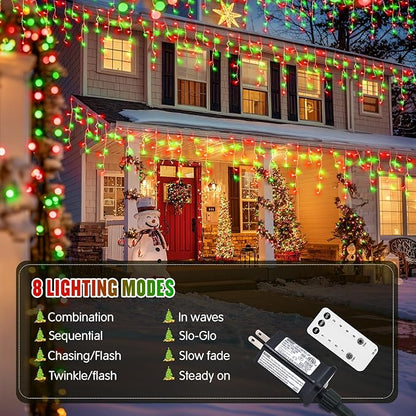 JMEXSUSS 400 LED Red and Green Icicle Lights Outdoor, 38.8ft Christmas Icicle Lights Plug in, Hanging Outdoor Indoor for Christmas House Party Holiday Decorations