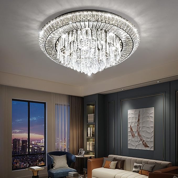 Modern Black Crystal Chandelier LED Ceiling Light Fixture Raindrop Chandeliers Dimmable Lighting for Living Room Dining Room Entryway Bedroom