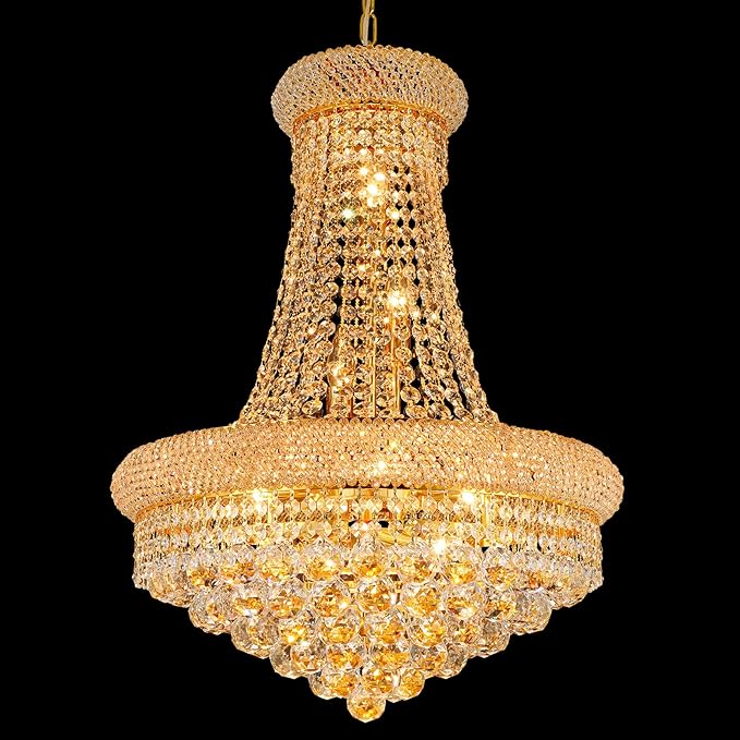 Crystal Chandeliers for Dining Room Light Fixture,Empire Style K9 Crystal Chandeliers for Entryway,12 Lights Gold Luxury Lighting Fixtures for Living Room Stairway Bedroom Foyer D22 Inch