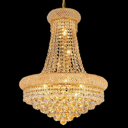Crystal Chandeliers for Dining Room Light Fixture,Empire Style K9 Crystal Chandeliers for Entryway,12 Lights Gold Luxury Lighting Fixtures for Living Room Stairway Bedroom Foyer D22 Inch