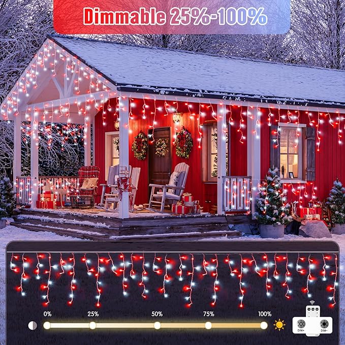 JMEXSUSS 38.8 Ft 400 LED Icicle Christmas Lights for Outside, 8 Modes Red and White Icicle String Lights Plug in with Remote, Christmas Lights Indoor Outdoor for Halloween Party Christmas Decoration