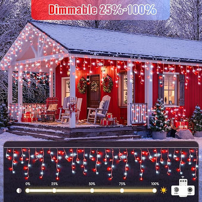 JMEXSUSS 38.8 Ft 400 LED Icicle Christmas Lights for Outside, 8 Modes Red and White Icicle String Lights Plug in with Remote, Christmas Lights Indoor Outdoor for Halloween Party Christmas Decoration