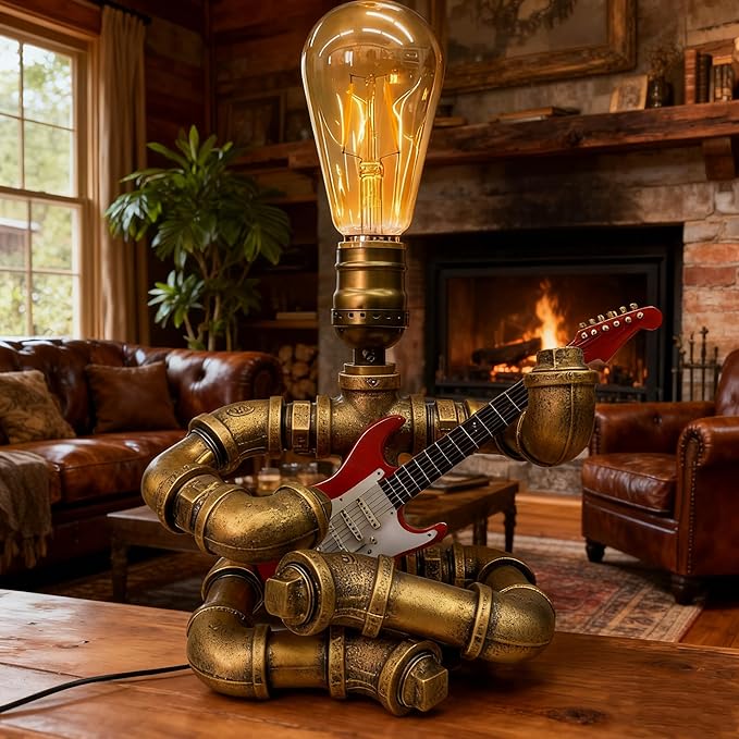 Cool Lamps - Cool Industrial Guitar Lamp, Vintage Table Lamp, Ideal Music Gift for Men & Guitar Lovers