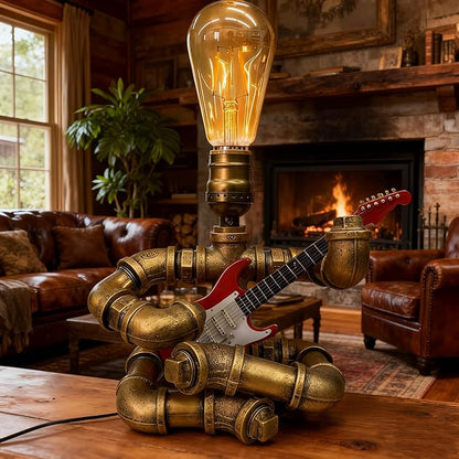 Cool Lamps - Cool Industrial Guitar Lamp, Vintage Table Lamp, Ideal Music Gift for Men & Guitar Lovers