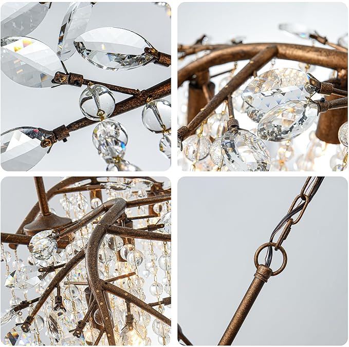 Vezzio Large Modern Farmhouse Luxury Crystal Chandelier - Antique Bronze Vintage Tree Branch Light Fixture, 12-Light for Dining Table, Living Room, Kitchen, Entryway & Foyer, Adjustable Hanging 42"