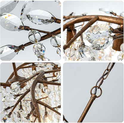 Vezzio Large Modern Farmhouse Luxury Crystal Chandelier - Antique Bronze Vintage Tree Branch Light Fixture, 12-Light for Dining Table, Living Room, Kitchen, Entryway & Foyer, Adjustable Hanging 42"