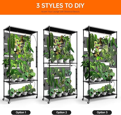 Bstrip Plant Cabinet with Pegboard, 3 Tier Plant Shelf with Grow Light, Metal Plant Stand with 4 Pack 96W Grow Lights for Indoor Plant, Foliage Plants, Seed Starting, 35.4"x13.8"x71"