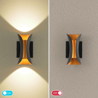 ziidoo Wall Sconce Modern Indoor Outdoor Lights,7.9 inch IP65 Black and Gold LED Patio Porch Front Door Light Fixture House Decor Wall Light for Porch Up and Down Stairs Hallway Living Room Bedroom