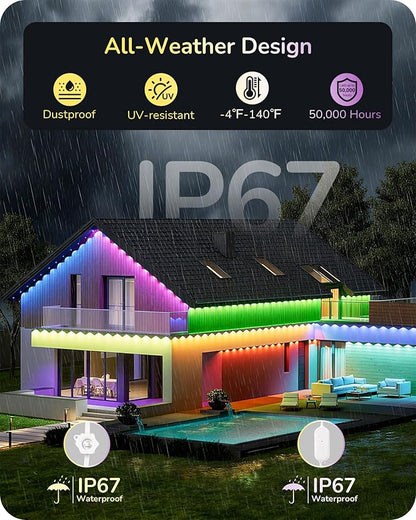 EDISHINE 150FT Cuttable Permanent Outdoor Lights Pro, 90 RGBIC Warm/White LED Eave Lights, 111+ Scene Modes House Lights Outdoor All Year, App/Voice/Remote, IP67 Waterproof for Party & Holiday Decor