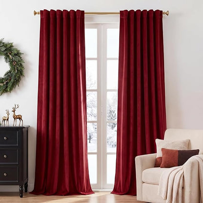 StangH Red Curtains 90 inches Long Luxury Super Soft Velvet Theater Curtains Back Tab Thermal Insulated Room Darkening Privacy Panels for Living Dining Room, W52 x L90, 2 Panels