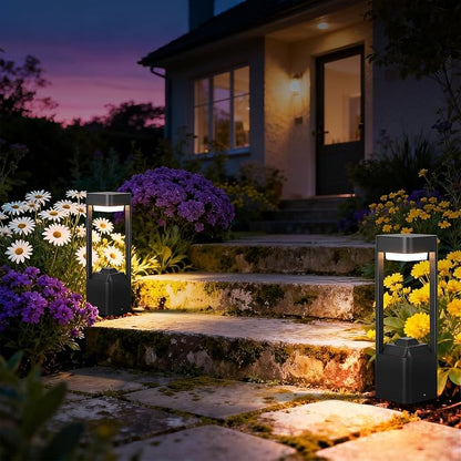 Outdoor Path Lighting Fixture 23.62In Outdoor Landscape Pathway Light Black Aluminum Modern Lawn Floor Light With 3000K LED Bollard Lighting Outside Housing Waterproof Post Lantern For Patio Entrance