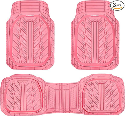 CAR PASS DeepDish Pink Floor Mats for Cars Full Set,Heavy Duty Rubber Car Mats 3-Piece,Universal Waterproof Trim-to Fit Automotive Floor Mats for Truck Van SUV, Durable All-Weather Car Mats (Pink)