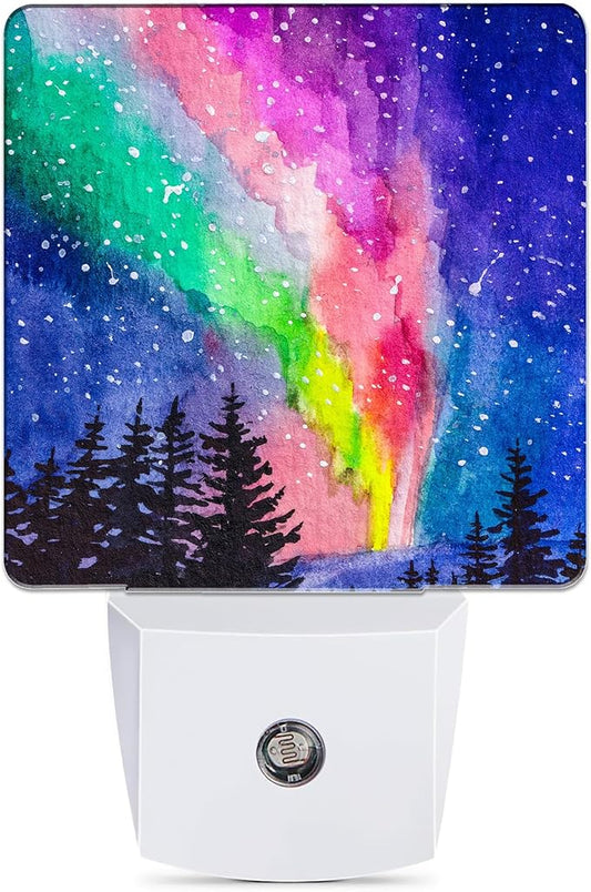 Northern Lights Night Light, Winter Forest Plug into Wall with Dusk to Dawn Light Sensors, Warm Nightlights for Bedroom, Bathroom, Hallway, Kitchen, Gifts Ideal for Boys Girls Women Men