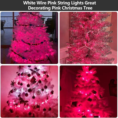 TIGOMOOV Pink Mini Christmas String Lights, 21ft 100 Count Incandescent Lights with White Cord, Plug in Pink Fairy Lights for Christmas Tree Valentine's Day Bedroom Wedding Indoor Outdoor Home Decor