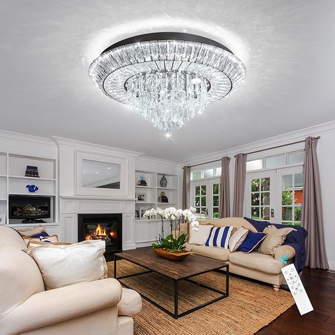 Modern LED Chandelier Crystal Ceiling Light Fixture Raindrop Chandeliers Dimmable Lighting for Living Room Dining Room Entryway Bedroom Black