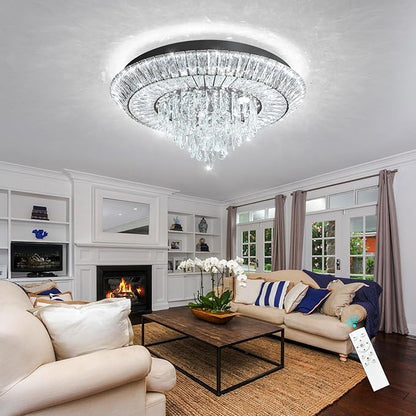 Modern LED Chandelier Crystal Ceiling Light Fixture Raindrop Chandeliers Dimmable Lighting for Living Room Dining Room Entryway Bedroom Black