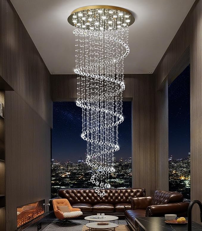 HAIXIANG W47 x H118 High Ceiling Chandelier with LED Bulbs Dimmable Long Light Glam Chandeliers Crystal Pendants Light Fixtures for Foyer Entryway Living Room Stair Gold