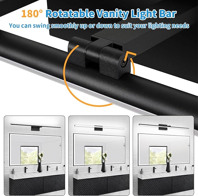 LED Bathroom Vanity Light, Modern Bathroom Light Fixture Over Mirror (Cool White 6000K), Vanity Light Bar with Angle Adjustable, 48 Inch, Black