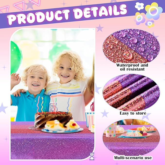 Oudain 2 Pcs Kpop Theme Party Purple & Pink Holographic Party Tablecloth 54 x 108 Inch Plastic Rectangle Tablecloth Waterproof Table Cover for Demon Kpop Theme Birthday Decoration