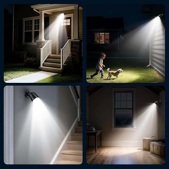 Battery Operated Motion Sensor Light Outdoor, 4000mAh Rechargeable 600 Lumen Battery Powered Spotlight Outdoor Waterproof for Porch, Garage, House (Black)
