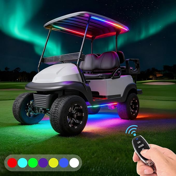 10L0L Golf Cart Underbody Light Kit, Underglow LED Strip for EZGO Club Car Yamaha, 24 Modes Multicolor RGB Music Sync Waterproof, Canopy Lights Optional (6 Pack(4 Underbody and 2 Roof-Fishbone))