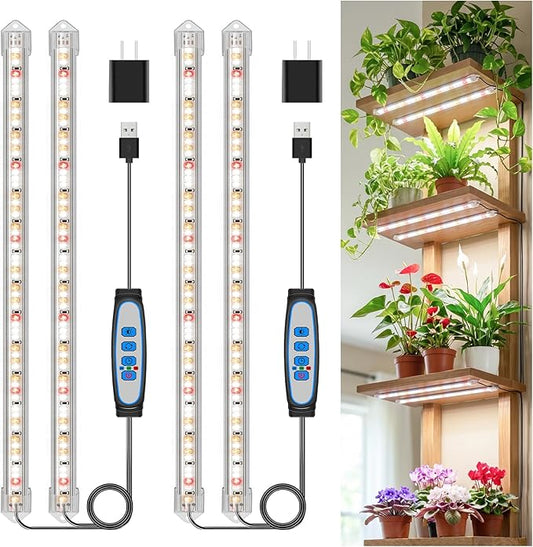 Kullsinss 16" Plant Grow Light Strips, 120 LEDs Grow Lights for Indoor Plants Full Spectrum with Upgrade Timer 6/12/16 Hrs, 5 Dimmable Levels, 2 Pack Sunlike Grow Lamp for Hydroponics Succulent