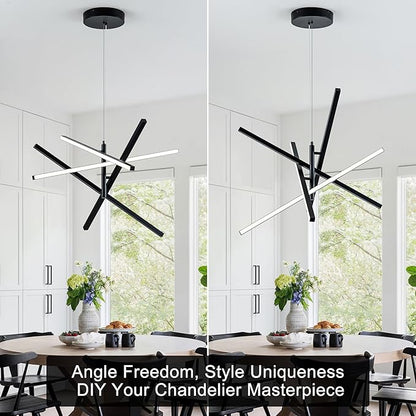 Modern LED Chandelier Linear Pendant Light Dimmable 4 Lights Linear Chandelier 3000K,4000K,6000K Hanging Pendant Lighting for Kitchen Island Living Dining Room Restaurant Office (Black)