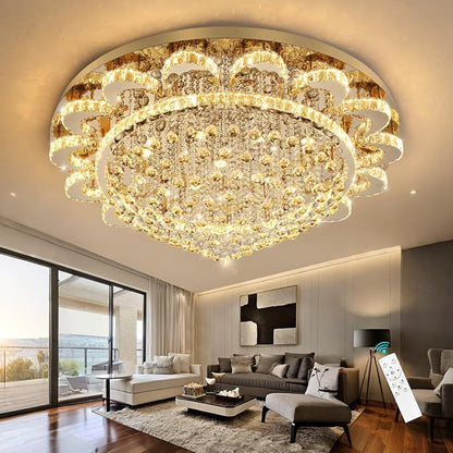 HAIXIANG Modern Chandelier Living Room Light Large Luxury Chandeliers for High Ceiling Foyer Entryway Lights Dimmable 110W LEDs Crystal Gold Lighting Fixtures