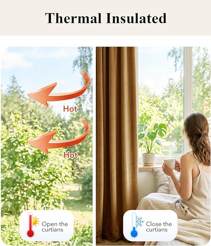 StangH Velvet Curtains 144 inches Long Luxury Gold Brown Blackout Thermal Insulated Tall Window Drapes Privacy Heavy Home Decor for Living Room/Hall, W52 x L144, 2 Panels