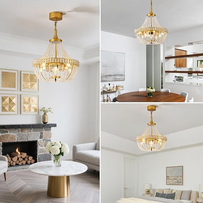 20 inch Chandelier Fan, Luxury Crystal Ceiling Fan with Lights, Remote/APP Controlled, 7 Blades Invisible Fan for Bedoom, Dining Room, (Gold, 20" Luxurious Style)