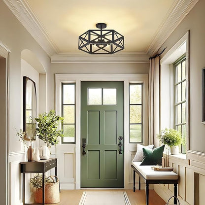 Modern Semi Flush Mount Ceiling Light with Remote Control,19.7" 6-Light Hexagon Flush Mount Ceiling Lights for Dining Room Light Fixture,Farmhouse Kitchen Island Lighting Fixtures for Hallway