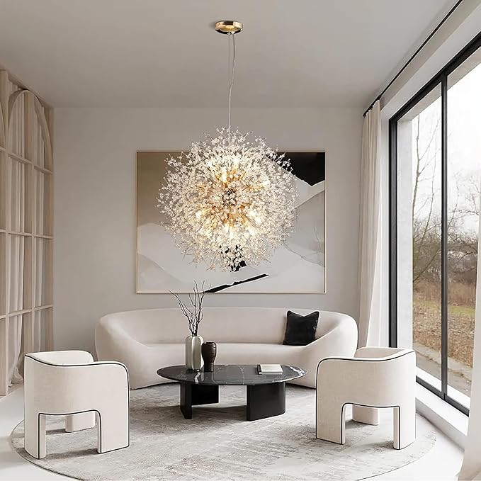 Modern Sputnik Chandelier, 16 Lights Dandelion Crystal Chandelier, Gold Firework Chandelier Pendant Light Fixture for Foyer Living Room Bedroom