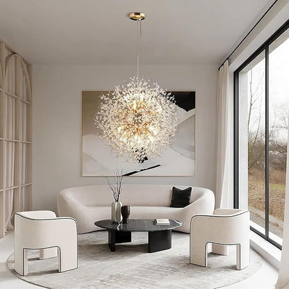 Modern Sputnik Chandelier, 16 Lights Dandelion Crystal Chandelier, Gold Firework Chandelier Pendant Light Fixture for Foyer Living Room Bedroom