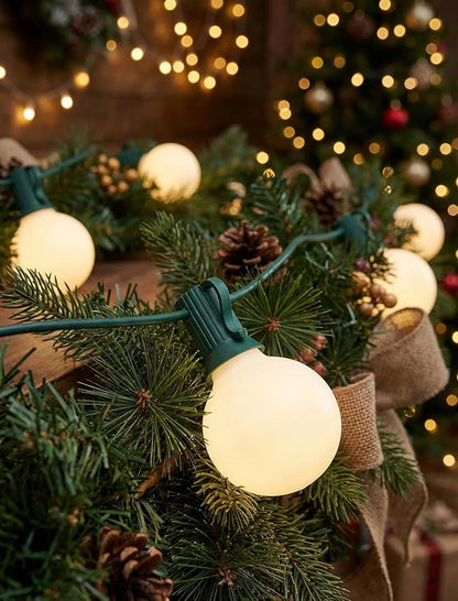 25FT G40 Frosted Christmas Lights,Globe Christmas Lights with 27 Frosted White Bulbs,Outdoor String Lights for Outside Indoor Garden Wedding Pergola Backyard Patio Xmas Tree Decor,Green Wire