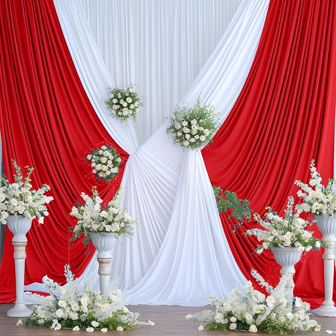 8 Panels Red Backdrop Curtains for Wedding Party Wrinkle Free Backdrops Curtain Drapes Fabric Decorations Photo Back Drop Cloth for Baby Shower Photography Stage Reception 40ft(W) x 12ft(H)