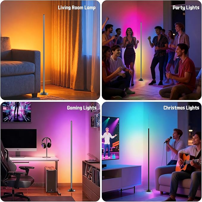 NBBUFF Led Corner Floor Lamp USB Powered with App & Remote Control, Color Changing Led Lamp Music Sync IC+RGBW, Timer, 64+ Music Modes, Standing Lamps for Living Room Lamp Bedroom Gaming Room, 1 Pack