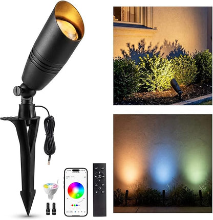 Smart RGBCW Outdoor Color Changing Spotlight, 12v Low Voltage Landscape Lighting for Yard, App & Remote Control, Replaceable Bulb, IP65 Waterproof, Transformer and Wire Not Included, 1 Pack