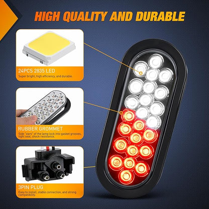 Nilight Strobe Light 2PCS 6Inch Oval 24 LED Red White Recessed Rubber Grommet Marker Clearance Road Flare Emergency Warning Lights IP67 Waterproof for Trailer Truck Pickup Camper RV Boat
