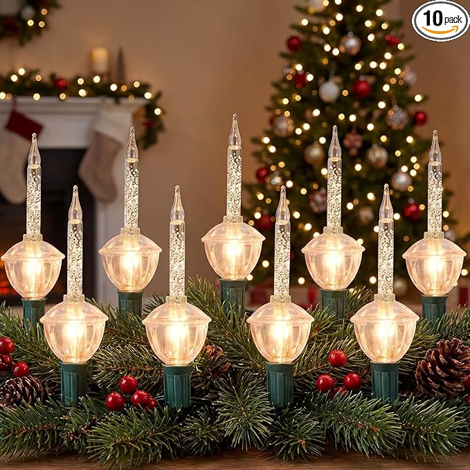 Oviejo Silver Bubble Lights for Christmas Tree,8.8Ft Vintage Bubble Lights with 10 Clear Silver Glitter Bulbs(1 Spare), C7 Christmas Bubble Decoration for Indoor Outdoor Patio Porch Tree Party Decor