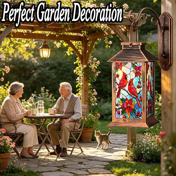 Solar Lanterns Outdoor Waterproof,Garden Decor Metal Hanging Decorative Solar Lights,Mothers Day Gifts,Birthday Gifts for Women Mom Grandma,Gardening Gifts for Yard,Patio, Lawn,Tabletop(Cardinal)