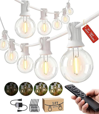 Outdoor-String-Lights-Patio-LED-Light-Outside 75FT Waterproof Light with Remote Dimmable 75 G40 Shatterproof Bulb Connectable Hanging Outdoor Lighting for Backyard Porch Party 12 inch Bulb Apart