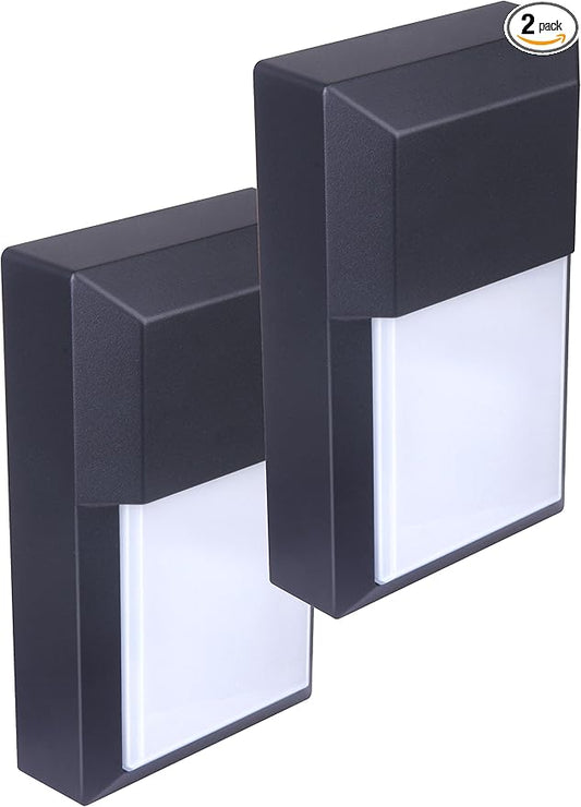 LIT-PaTH Outdoor LED Wall Lantern, Wall Sconce as Porch Lighting Fixture, 12W 1000 Lumens, Aluminum Housing Plus PC, 3000K Black Finish, 2-Pack