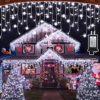 1620 LED Christmas Outdoor Lights with 360 Drops, 164ft Hanging Curtain Lights with 8 Modes Timer & Memory, Waterproof Christmas Fairy Lighs for House Roof Holiday Wedding ChristmasDecor (Cool White)