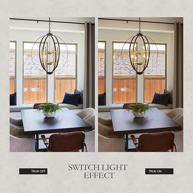 23.6''Black Gold 8-Light Globe Chandelier, Modern Industrial Adjustable Hanging Ceiling Pendant Light Fixture for Entryway Foyer Stairway Hallway Bedroom Living Room Kitchen Island
