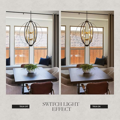 23.6''Black Gold 8-Light Globe Chandelier, Modern Industrial Adjustable Hanging Ceiling Pendant Light Fixture for Entryway Foyer Stairway Hallway Bedroom Living Room Kitchen Island