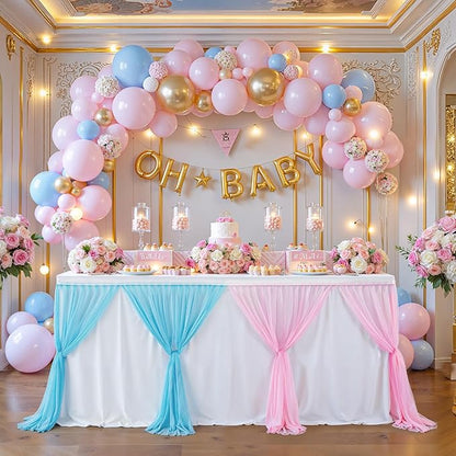 Gender Reveal Table Skirt Pink Blue Tulle Tutu Table Skirts 9 Ft for Gender Reveal Boy or Girls Birthday Party Baby Shower Cake Dessert Decorations